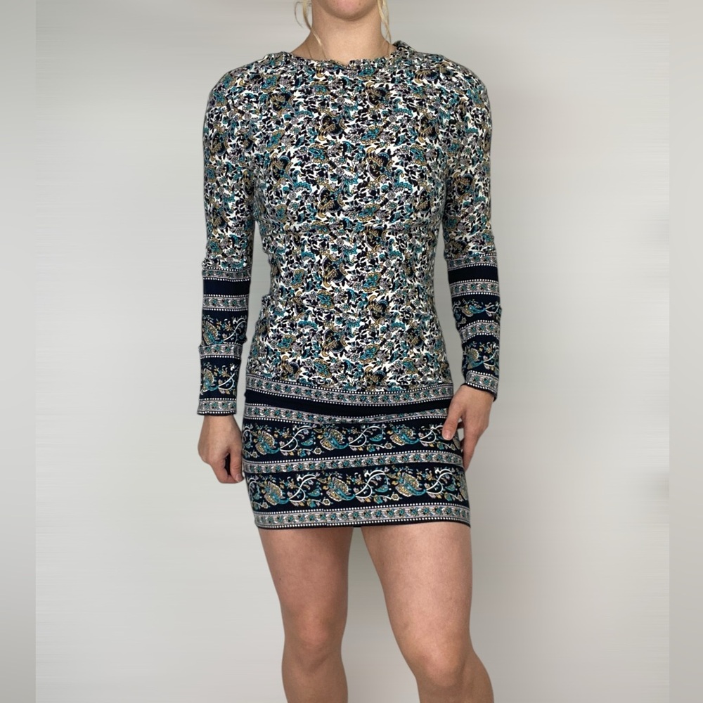 ROLLAS Helena Dress in Floral Mini Long Sleeve Bodycon‎